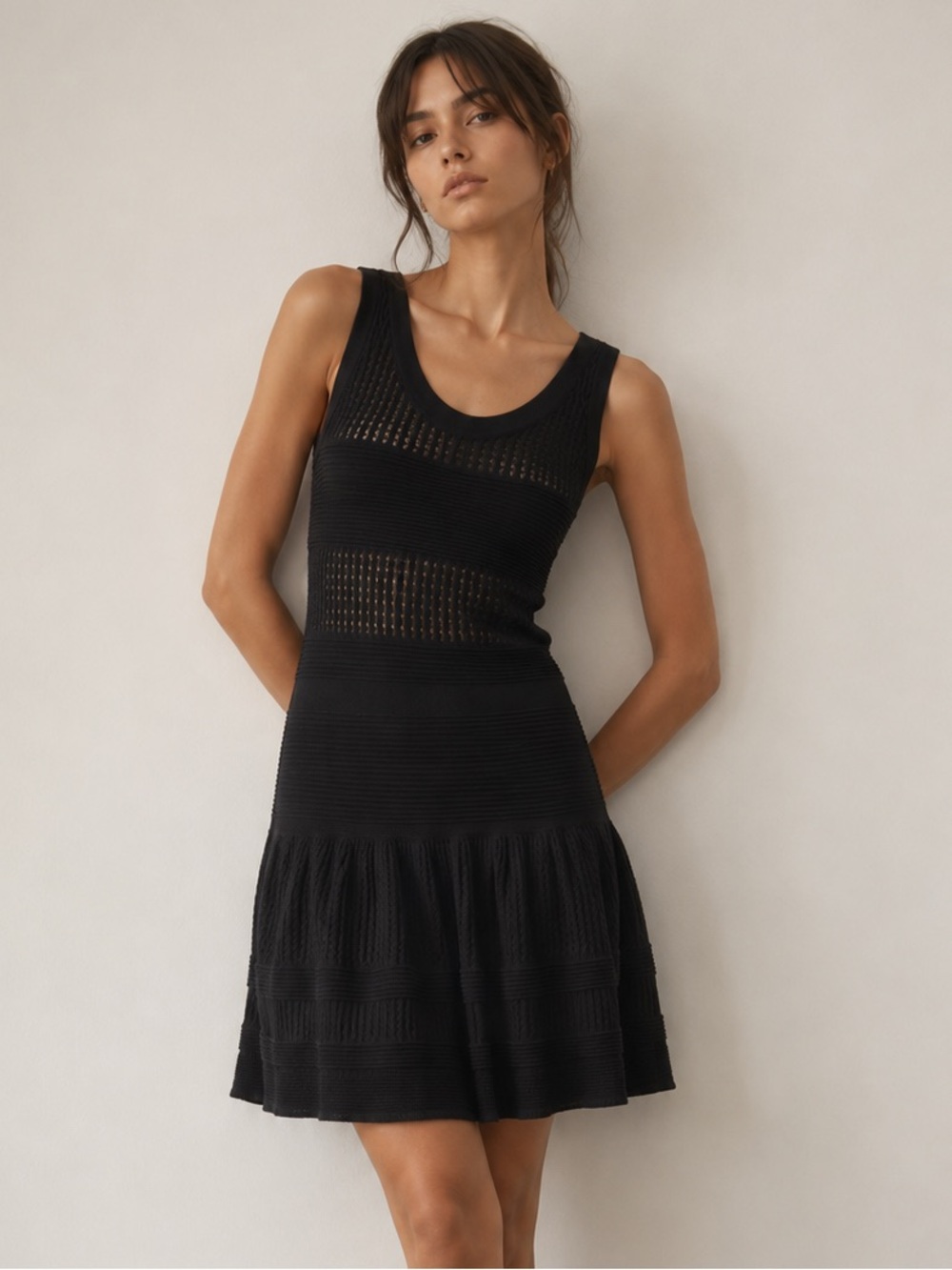 Faith Connexion | M | Sleeveless Knit Fit‑and‑Flare Dress in black